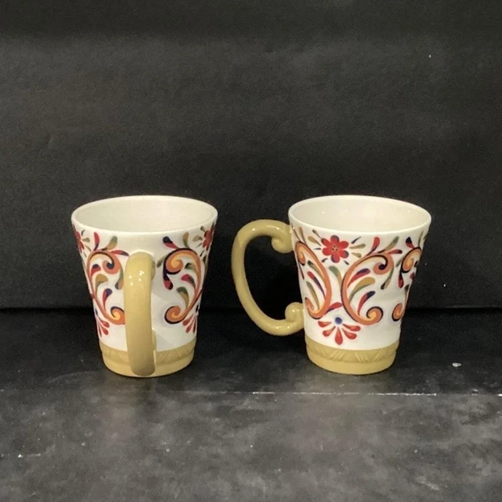 Pier 1‎ Imports Elisa Coffee Cups, Set of 2, Vintage Ironstone Mugs, Drinkware